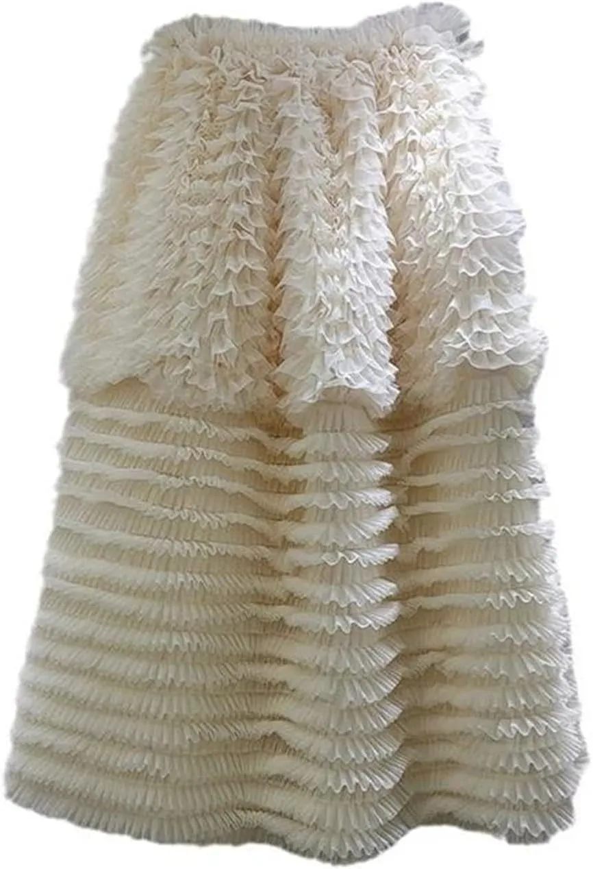 Women's Apricot Gauze Skirt, Loose Fit Pleated Casual Maxi Skirt