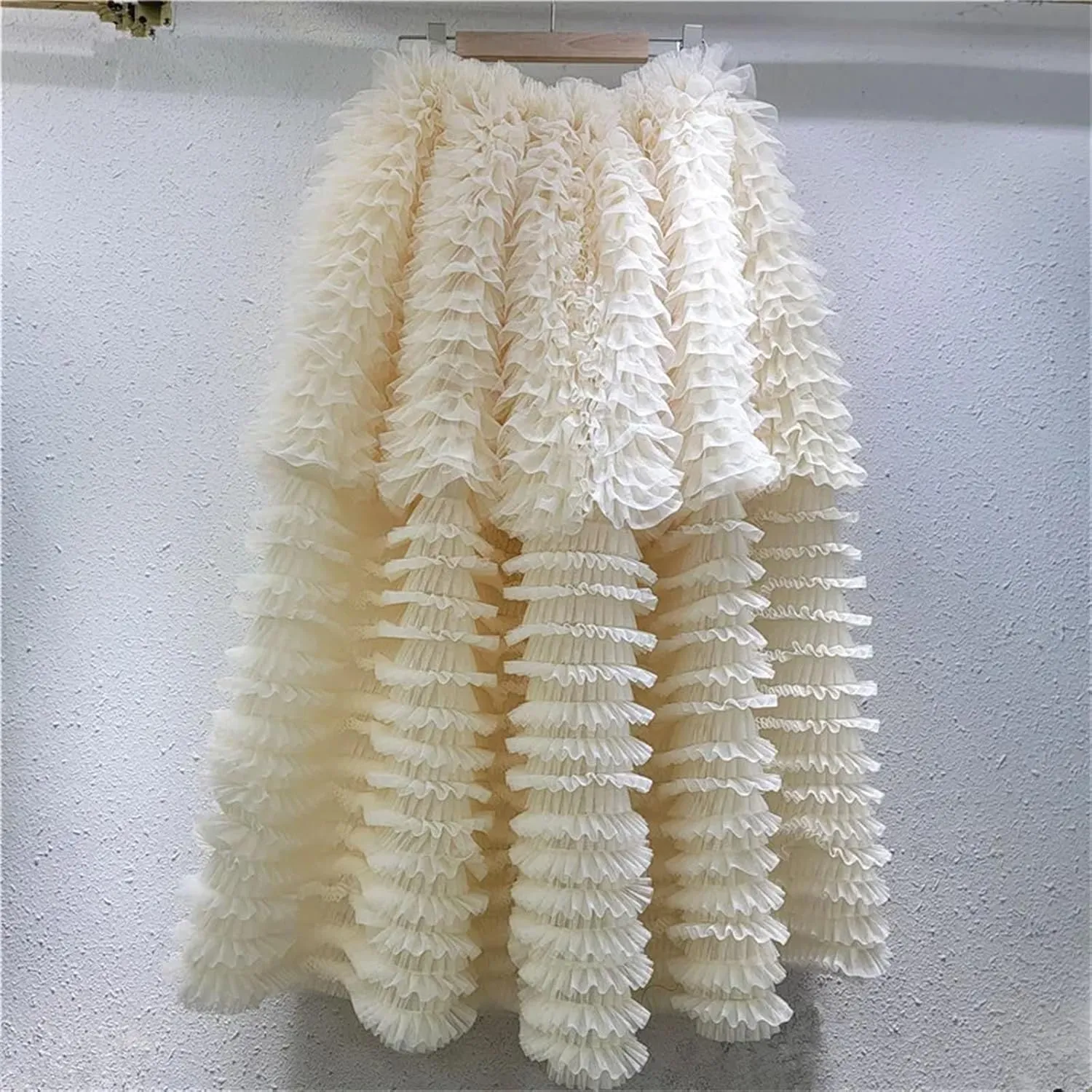 Women's Apricot Gauze Skirt, Loose Fit Pleated Casual Maxi Skirt