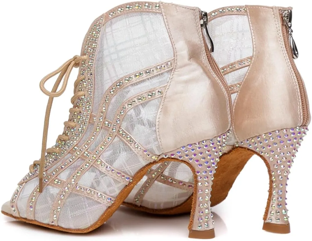 Women's Breathable Mesh Open Toe Ballroom Rumba Party Wedding Practice Performence Dance Shoes Boots