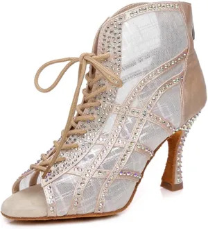 Women's Breathable Mesh Open Toe Ballroom Rumba Party Wedding Practice Performence Dance Shoes Boots