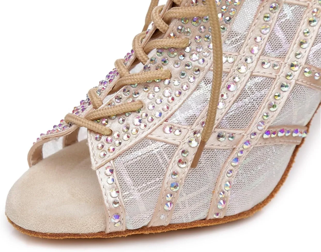 Women's Breathable Mesh Open Toe Ballroom Rumba Party Wedding Practice Performence Dance Shoes Boots