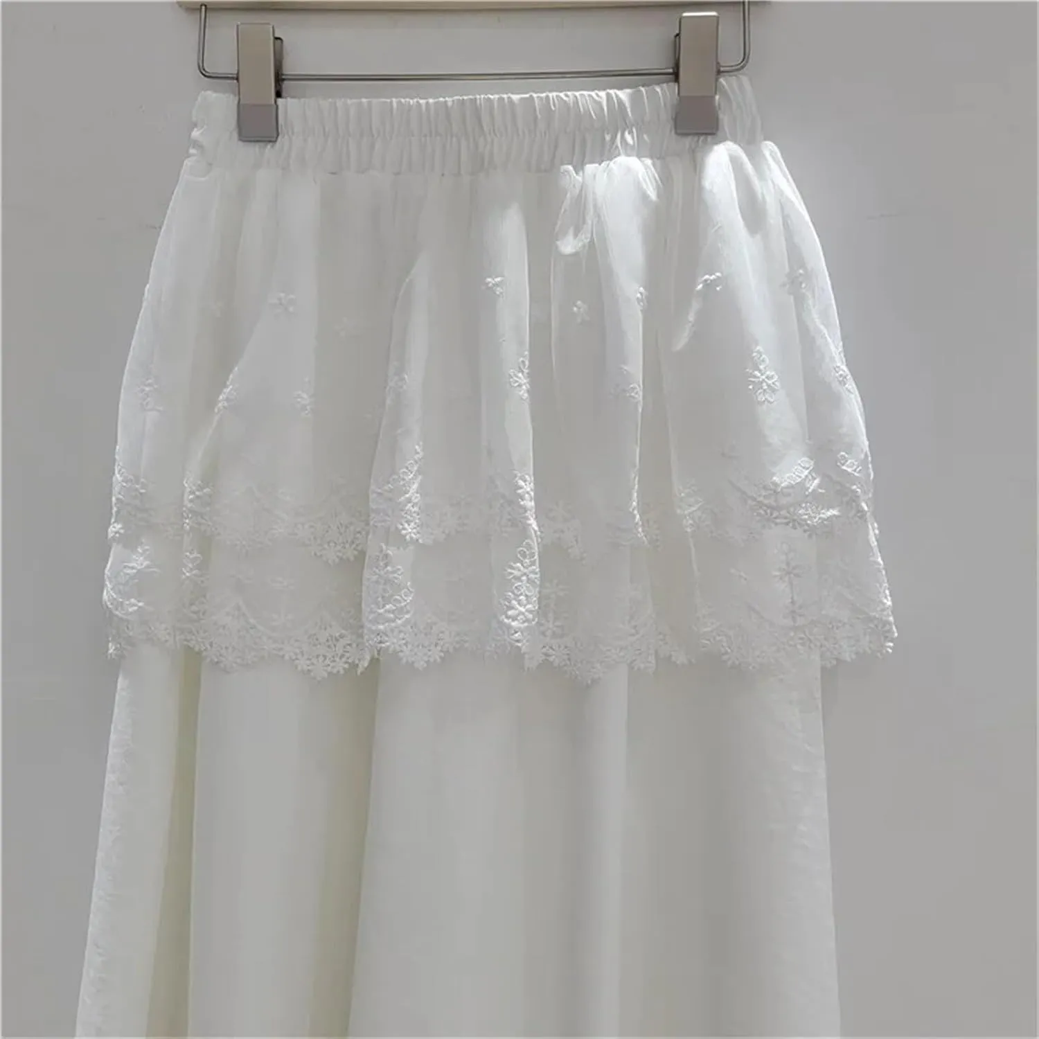 Women's Faux Two-Piece Skirt, Lace Overlay Business Casual Skirt