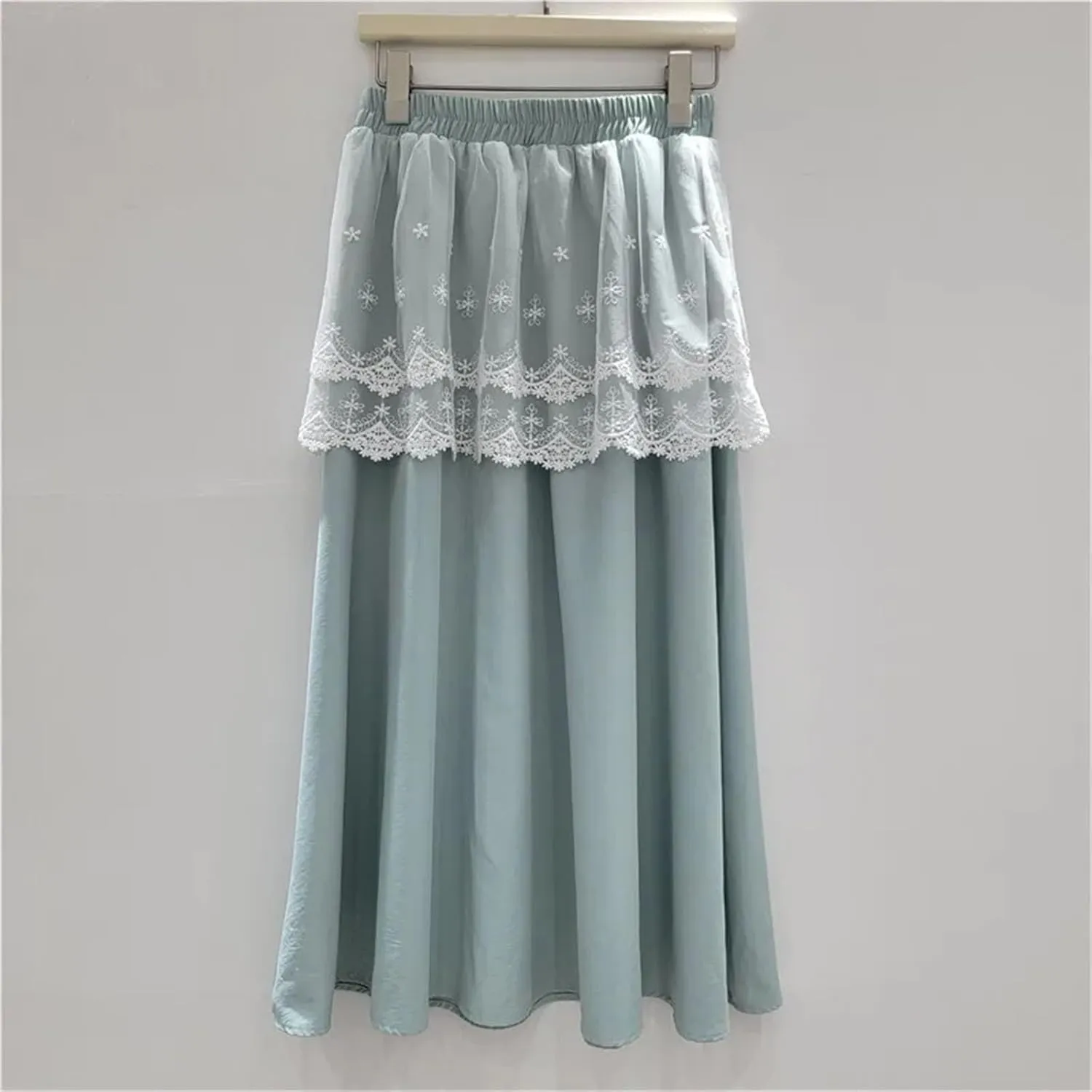 Women's Faux Two-Piece Skirt, Lace Overlay Business Casual Skirt