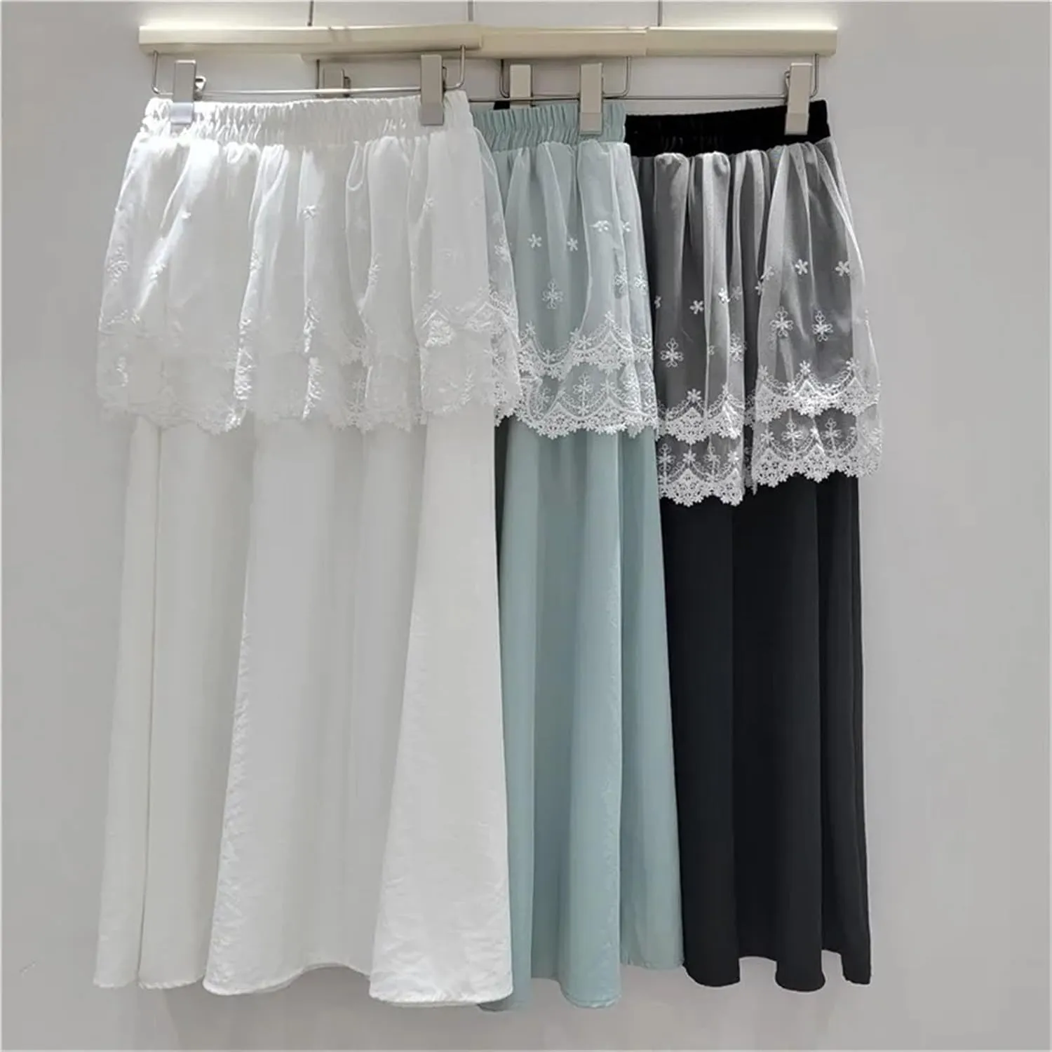 Women's Faux Two-Piece Skirt, Lace Overlay Business Casual Skirt