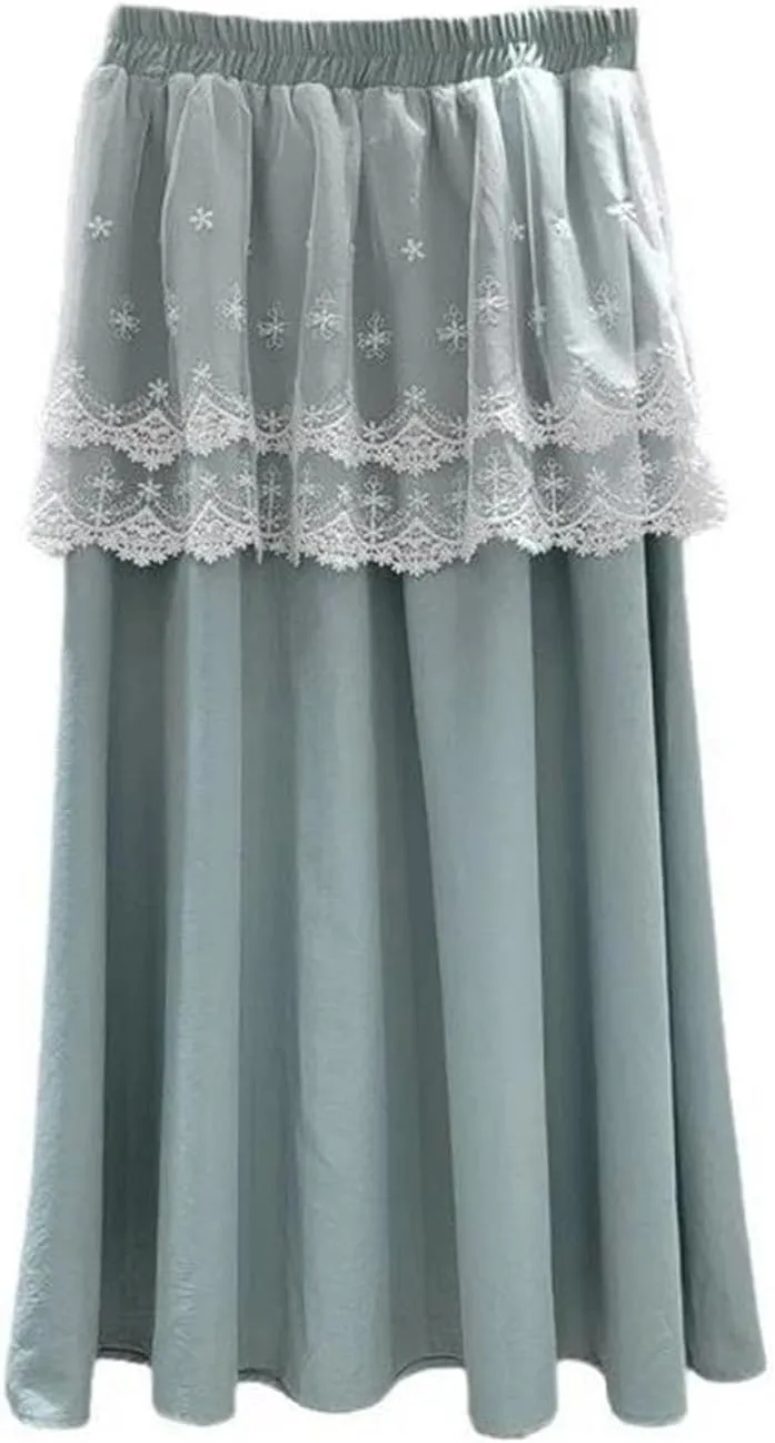 Women's Faux Two-Piece Skirt, Lace Overlay Business Casual Skirt