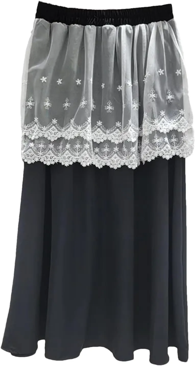 Women's Faux Two-Piece Skirt, Lace Overlay Business Casual Skirt