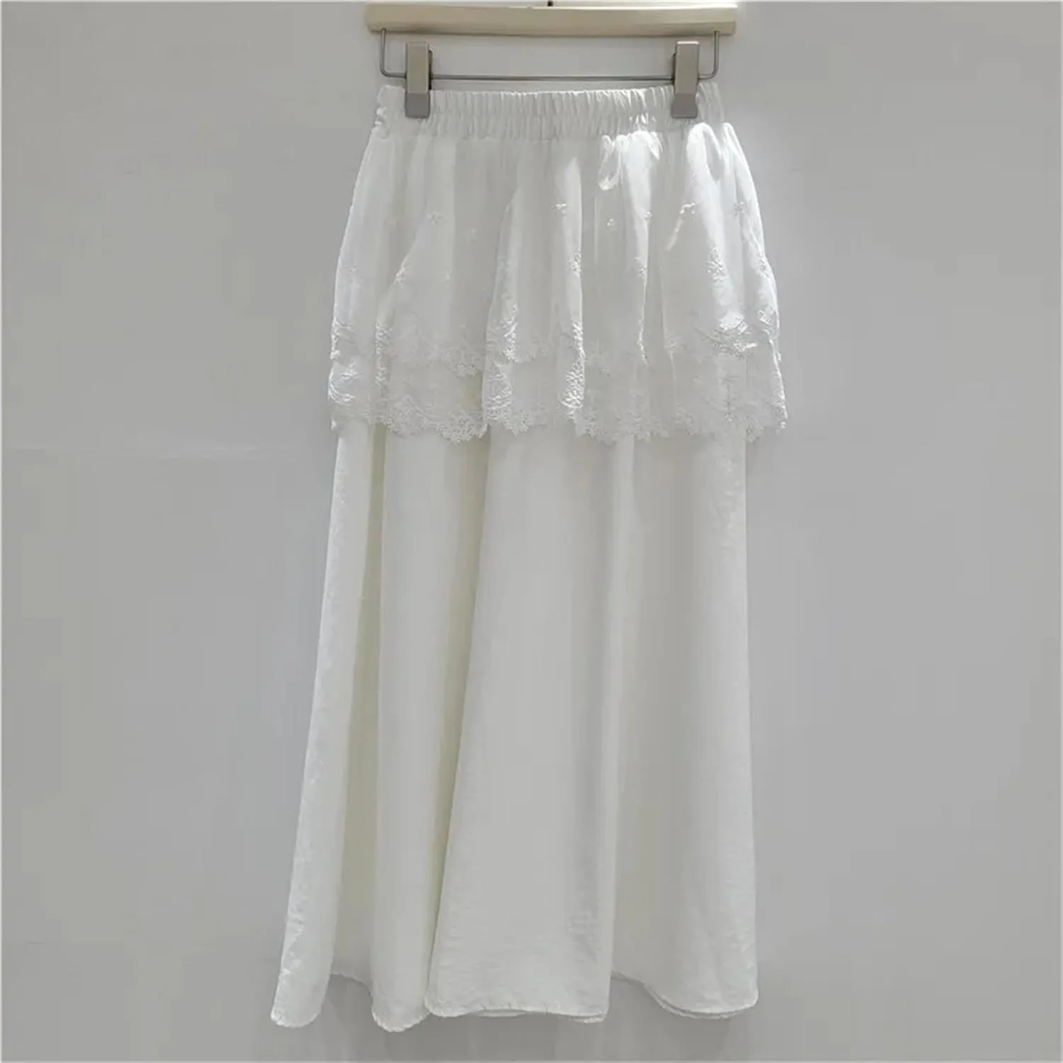 Women's Faux Two-Piece Skirt, Lace Overlay Business Casual Skirt