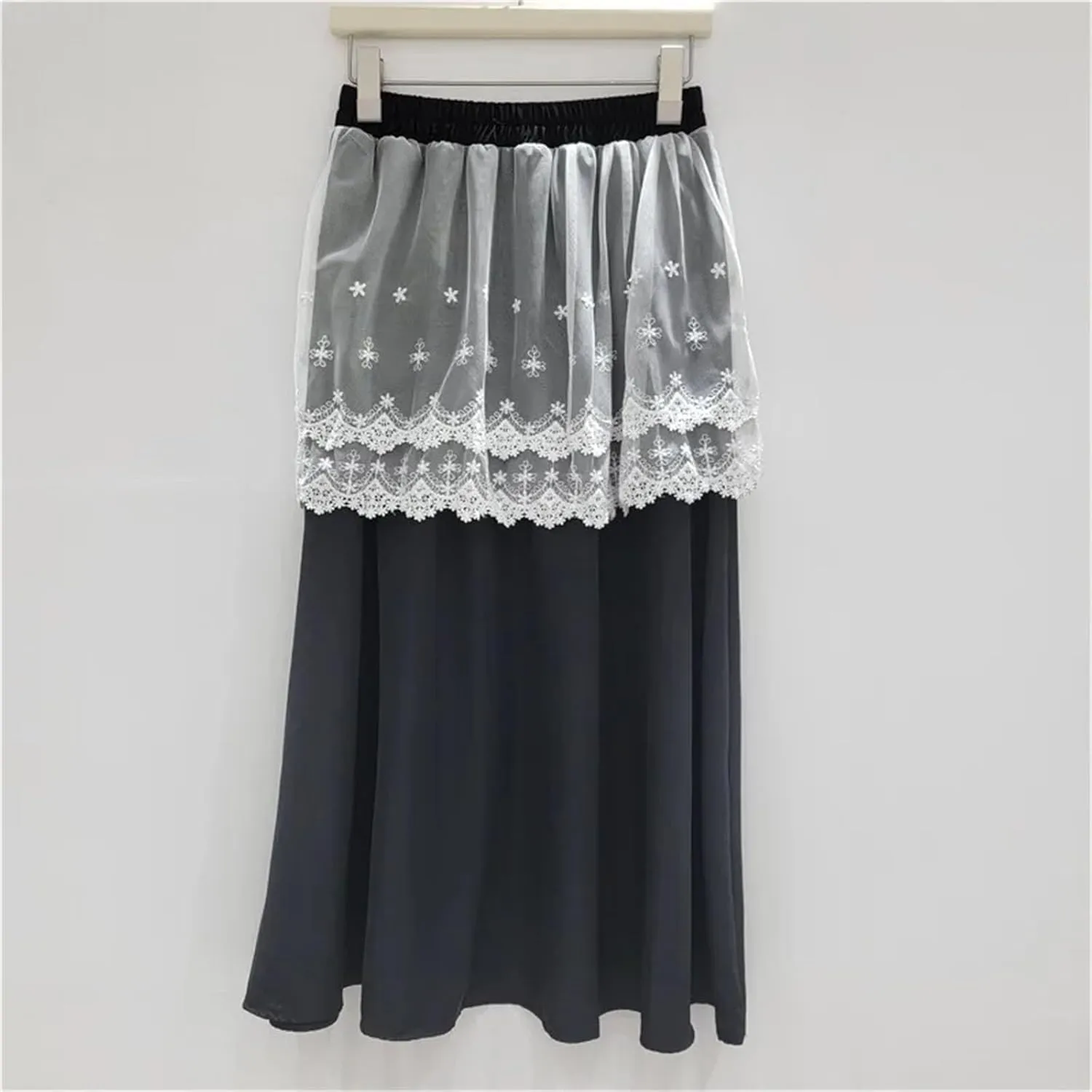 Women's Faux Two-Piece Skirt, Lace Overlay Business Casual Skirt