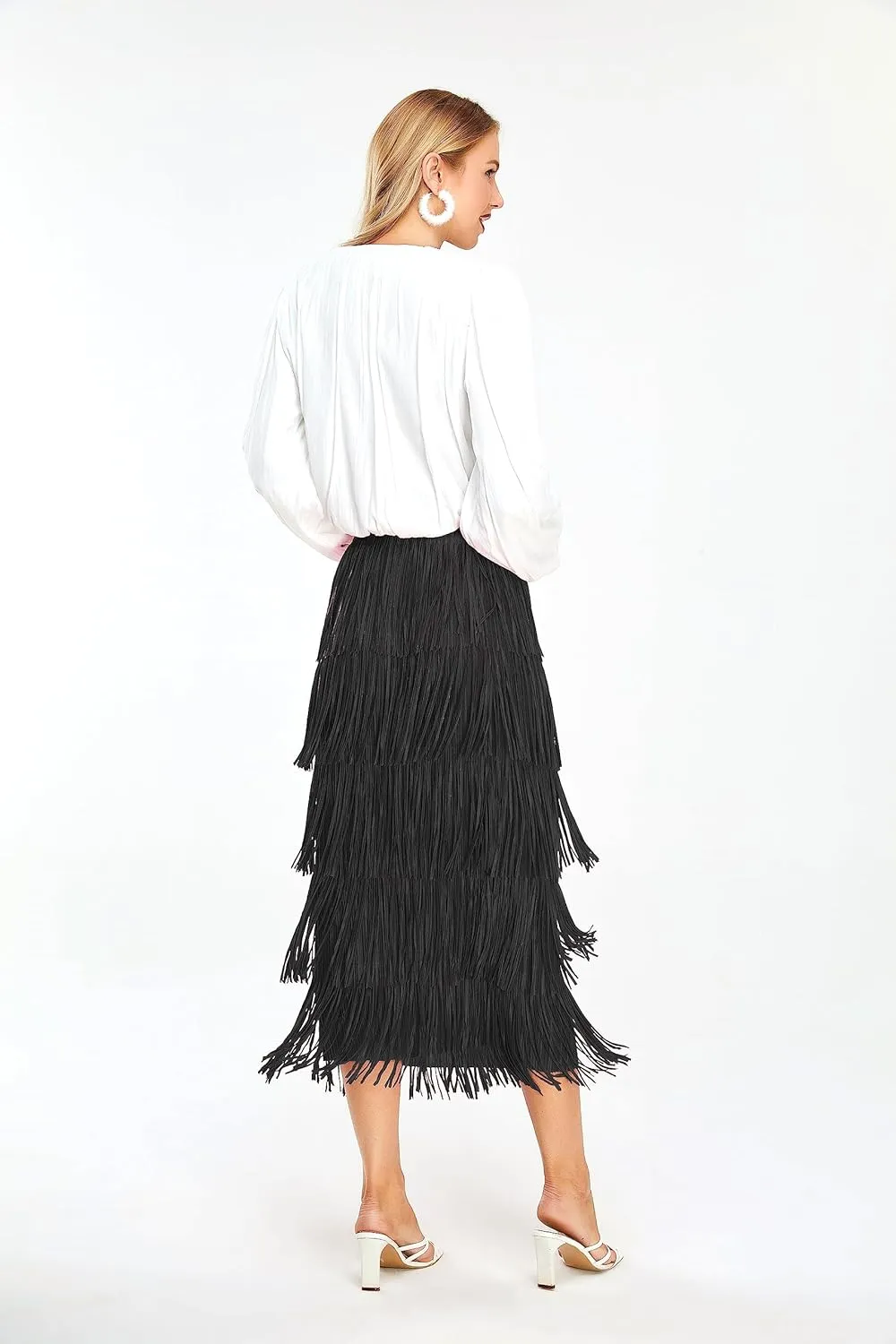 Women's Fringe Trim High Waist Short Pencil Bodycon Skirts, Sexy Elegant Fringe Long Maxi Skirt Summer Party Work