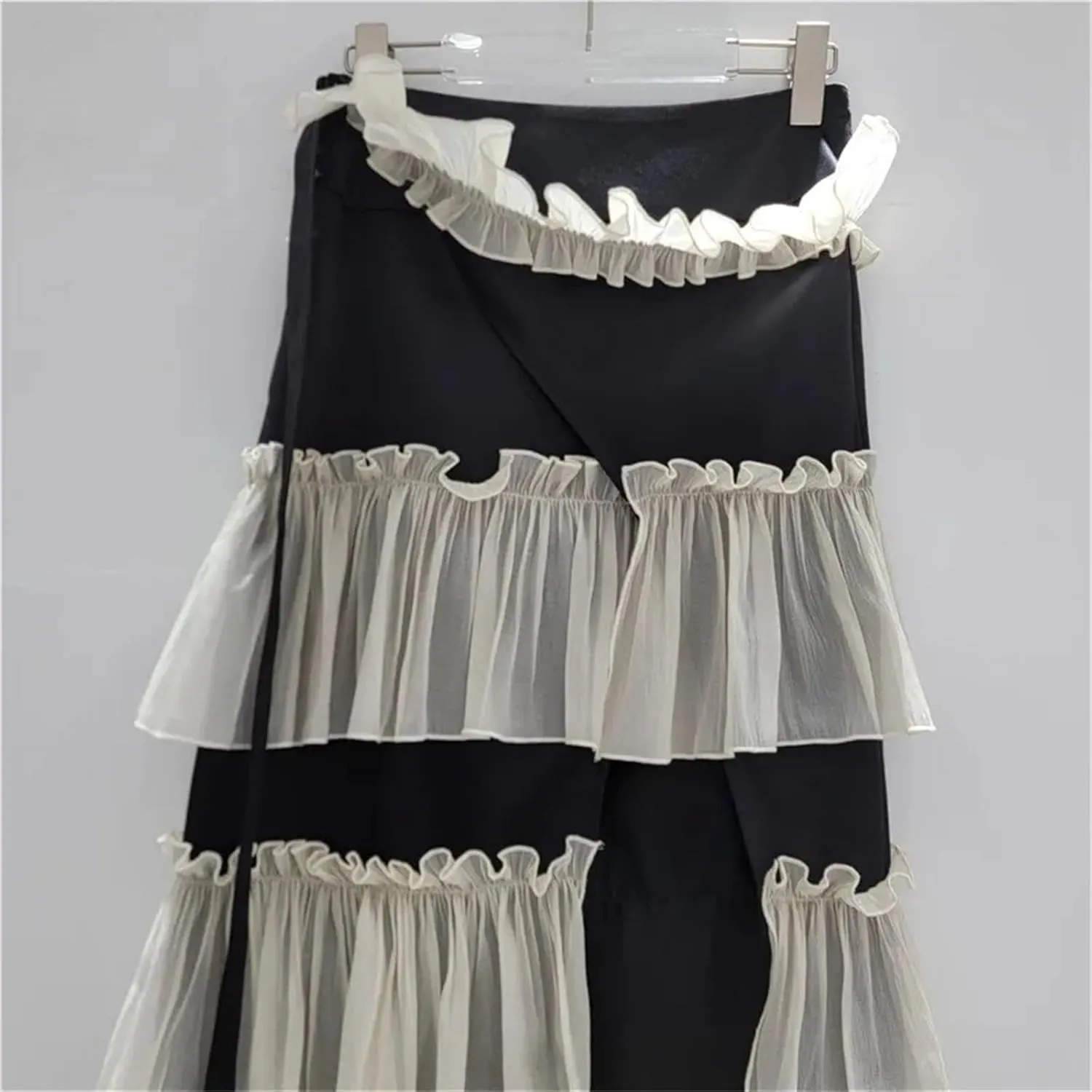 Women's Gauze Panel Skirt, Pleated Low Waist Summer Maxi Skirt