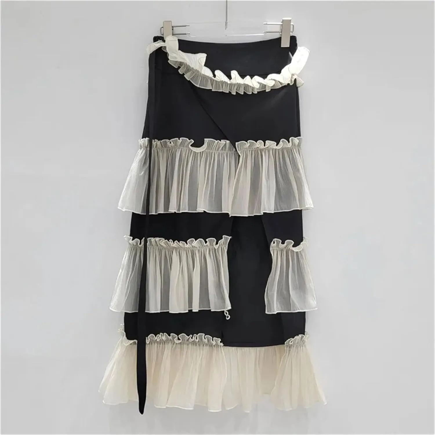 Women's Gauze Panel Skirt, Pleated Low Waist Summer Maxi Skirt