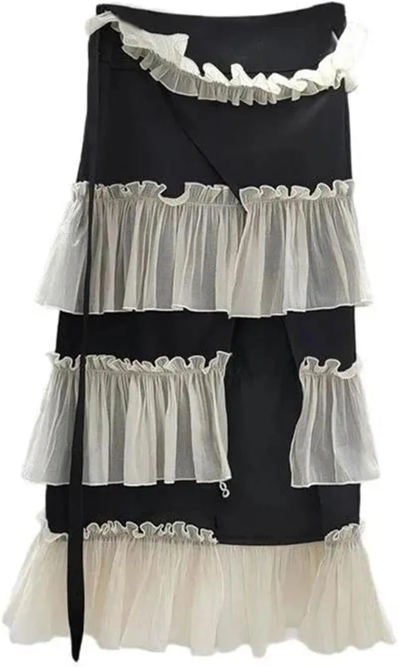 Women's Gauze Panel Skirt, Pleated Low Waist Summer Maxi Skirt