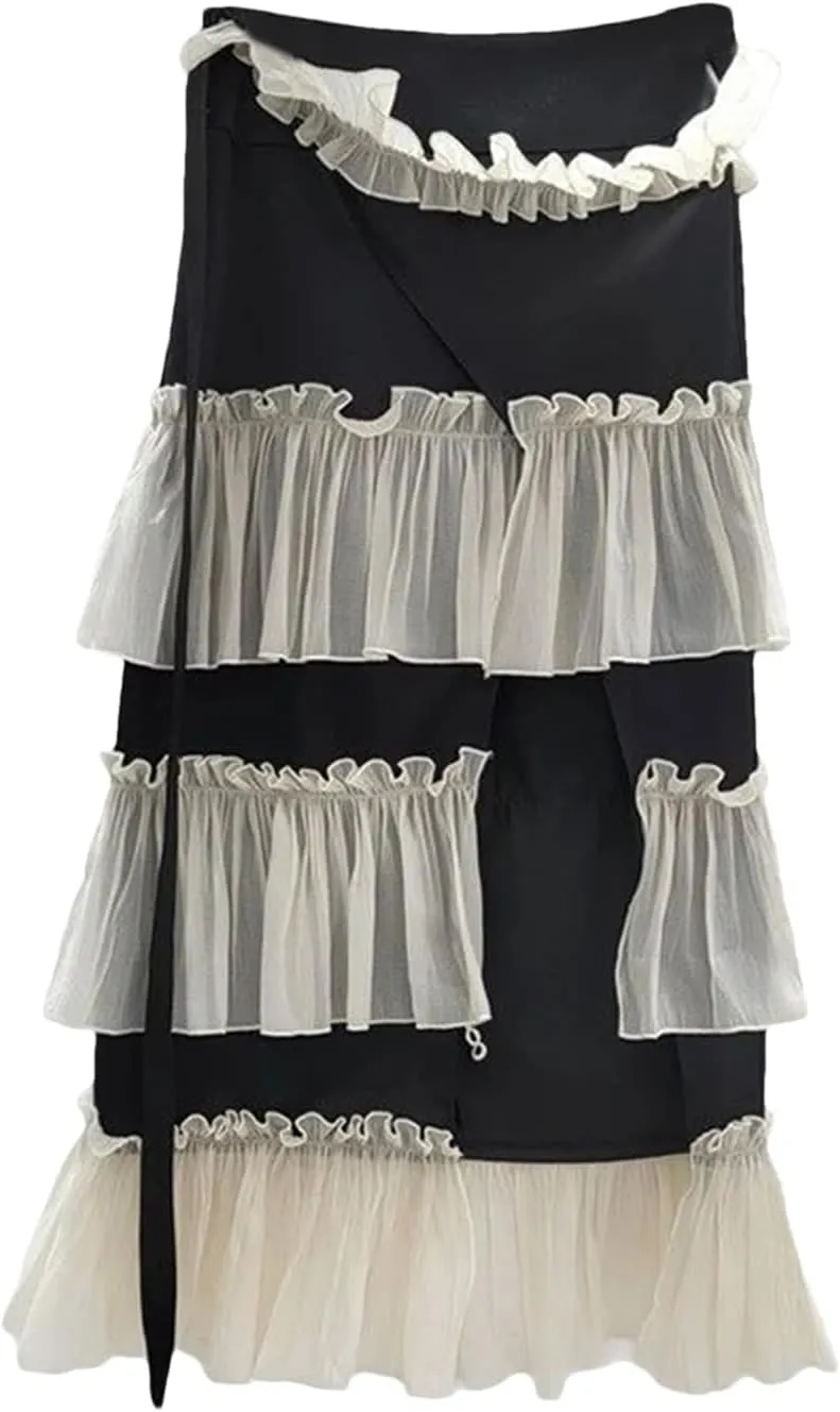 Women's Gauze Panel Skirt, Pleated Low Waist Summer Maxi Skirt