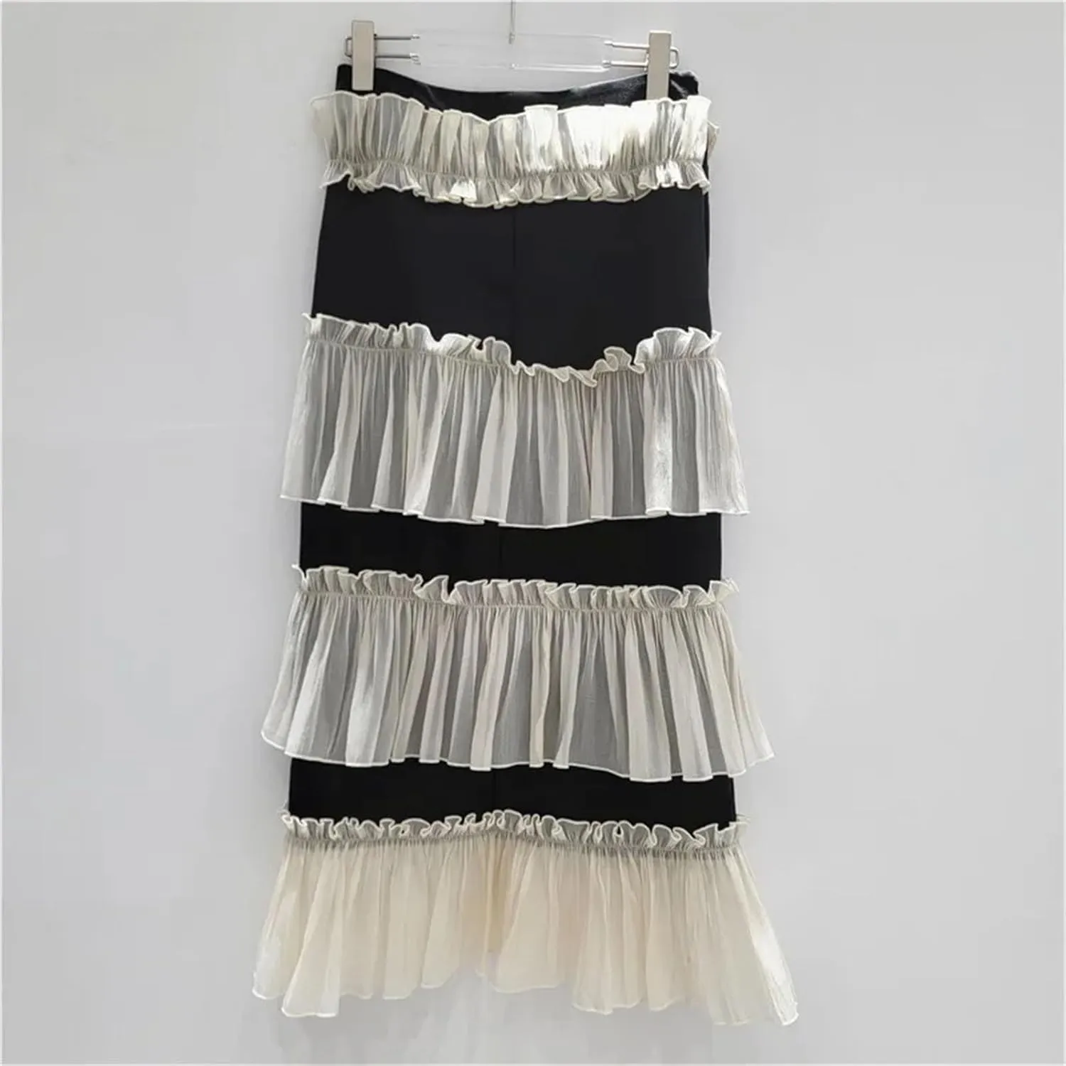 Women's Gauze Panel Skirt, Pleated Low Waist Summer Maxi Skirt