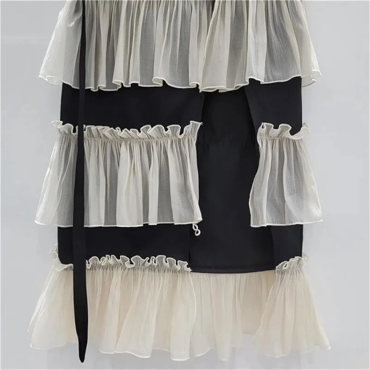 Women's Gauze Panel Skirt, Pleated Low Waist Summer Maxi Skirt