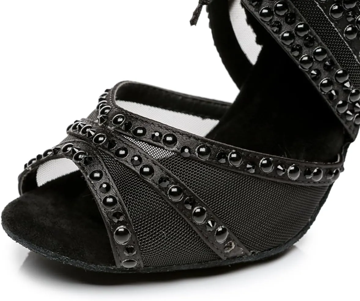 Women's Glitter Rhinestones Open toe Ballroom Tango Samba Party Wedding Practice Dance Shoes