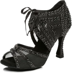 Women's Glitter Rhinestones Open toe Ballroom Tango Samba Party Wedding Practice Dance Shoes
