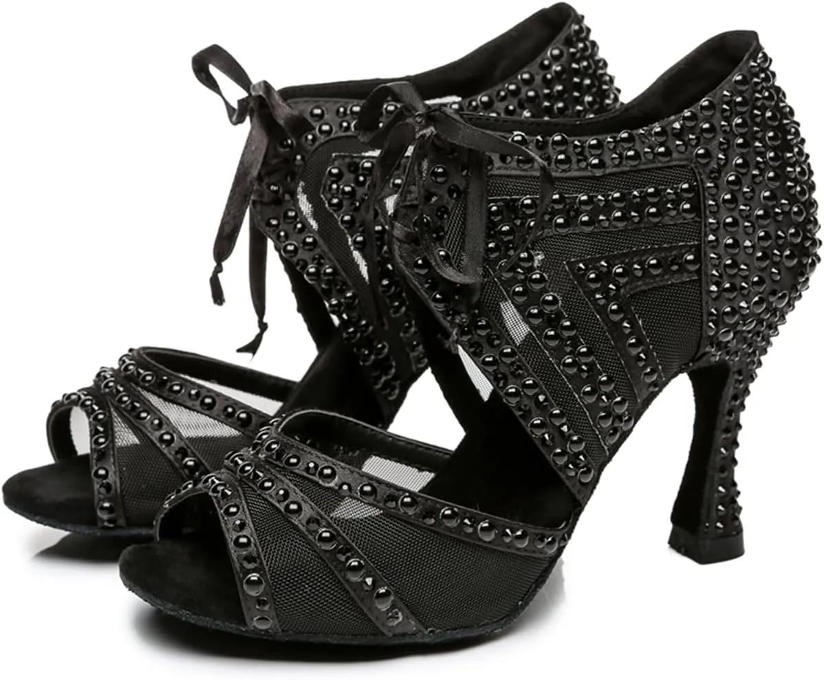 Women's Glitter Rhinestones Open toe Ballroom Tango Samba Party Wedding Practice Dance Shoes