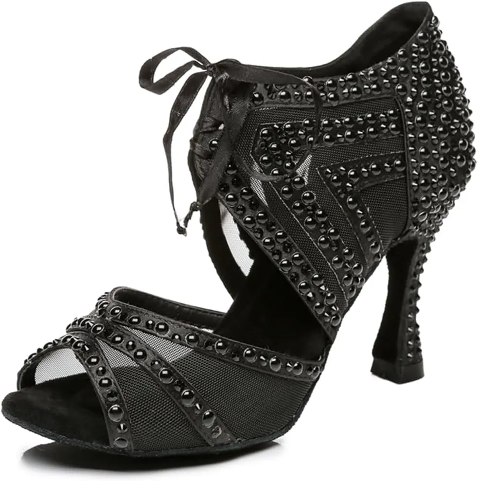 Women's Glitter Rhinestones Open toe Ballroom Tango Samba Party Wedding Practice Dance Shoes