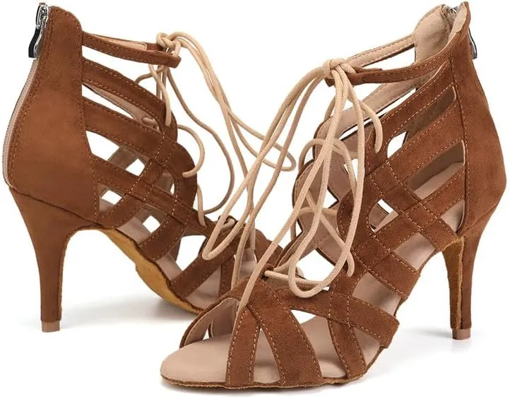 Women's Latin Dance Shoes Lace-up Open-toe Salsa Ballroom Performence Dancing Shoes,Model 7208