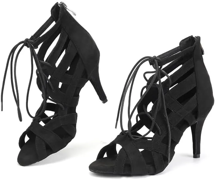 Women's Latin Dance Shoes Lace-up Open-toe Salsa Ballroom Performence Dancing Shoes,Model 7208
