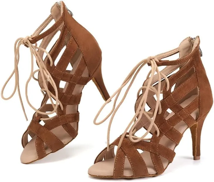 Women's Latin Dance Shoes Lace-up Open-toe Salsa Ballroom Performence Dancing Shoes,Model 7208