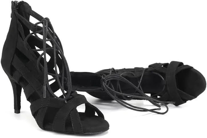 Women's Latin Dance Shoes Lace-up Open-toe Salsa Ballroom Performence Dancing Shoes,Model 7208