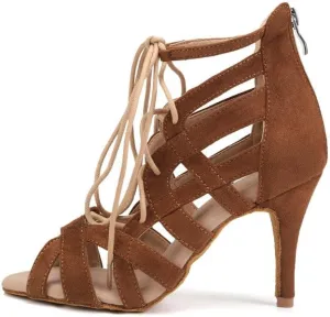 Women's Latin Dance Shoes Lace-up Open-toe Salsa Ballroom Performence Dancing Shoes,Model 7208