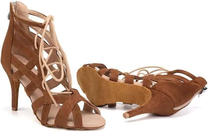 Women's Latin Dance Shoes Lace-up Open-toe Salsa Ballroom Performence Dancing Shoes,Model 7208