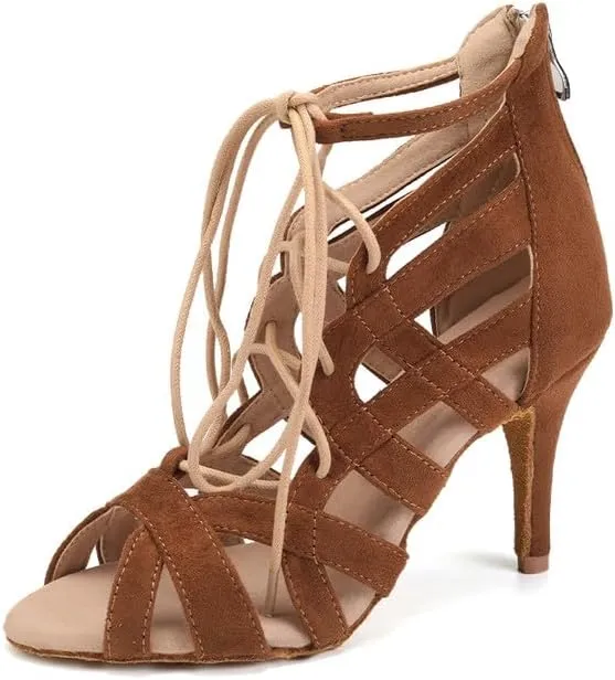 Women's Latin Dance Shoes Lace-up Open-toe Salsa Ballroom Performence Dancing Shoes,Model 7208