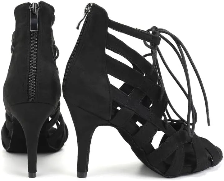 Women's Latin Dance Shoes Lace-up Open-toe Salsa Ballroom Performence Dancing Shoes,Model 7208