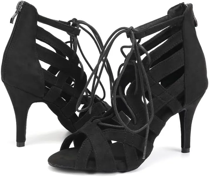 Women's Latin Dance Shoes Lace-up Open-toe Salsa Ballroom Performence Dancing Shoes,Model 7208