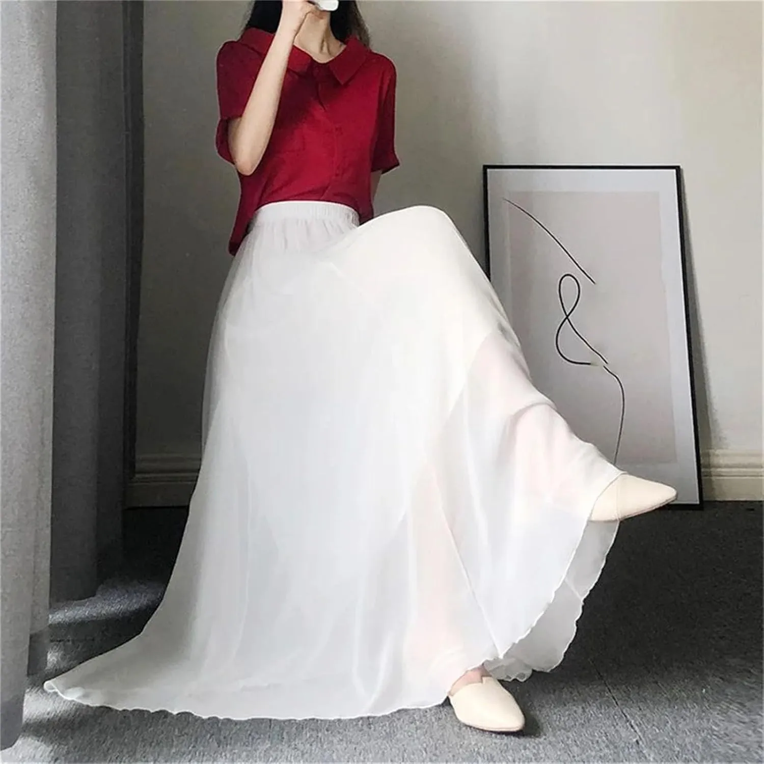 Women's Layered Dance Skirt, Red/White/Pink Chiffon Boho Design