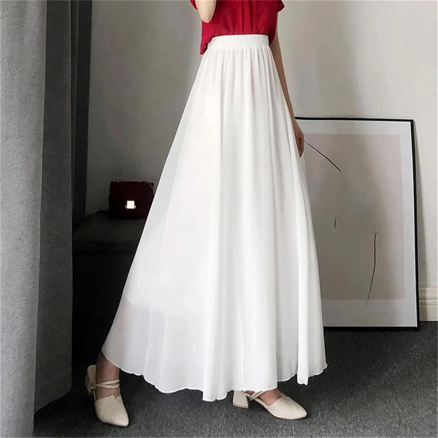 Women's Layered Dance Skirt, Red/White/Pink Chiffon Boho Design