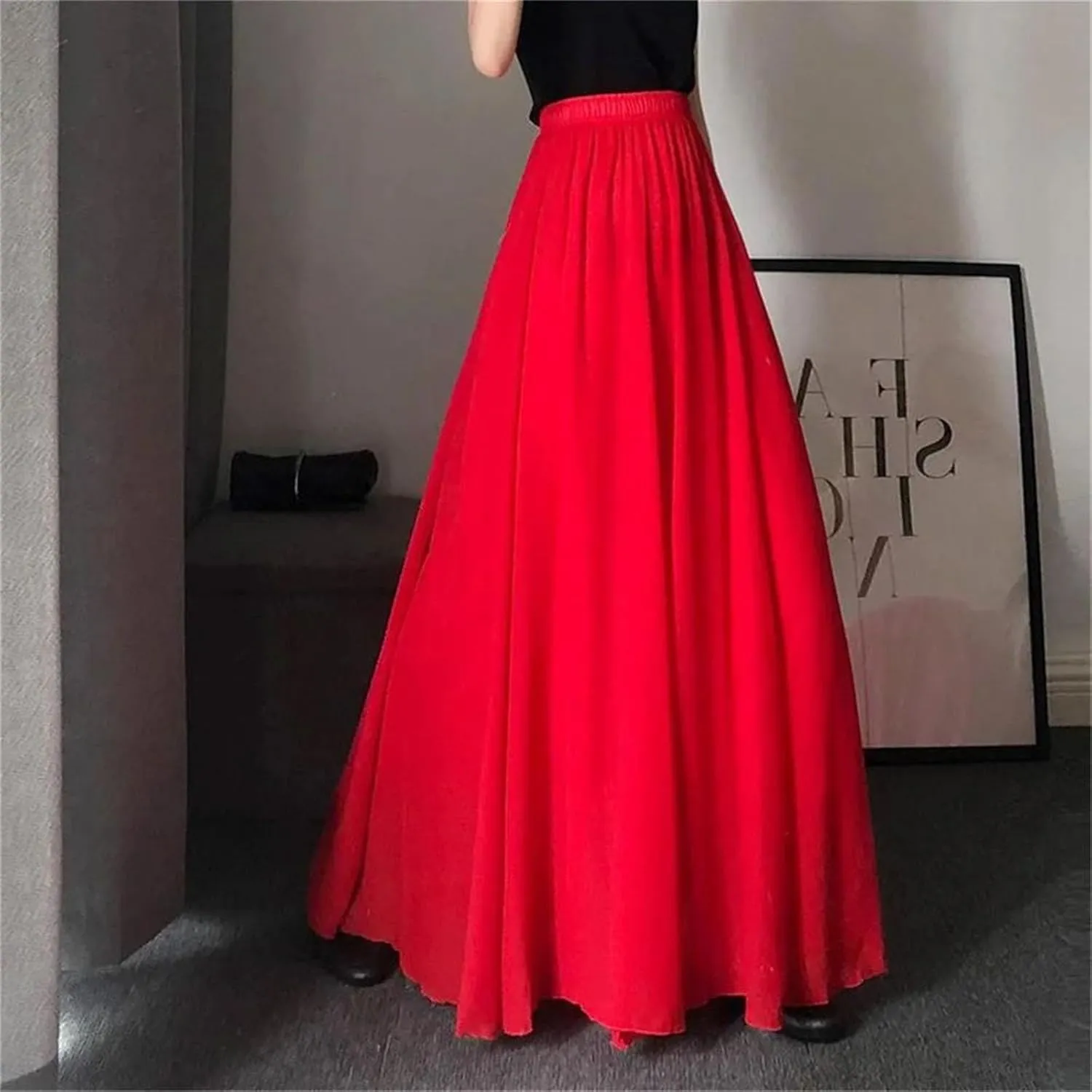 Women's Layered Dance Skirt, Red/White/Pink Chiffon Boho Design