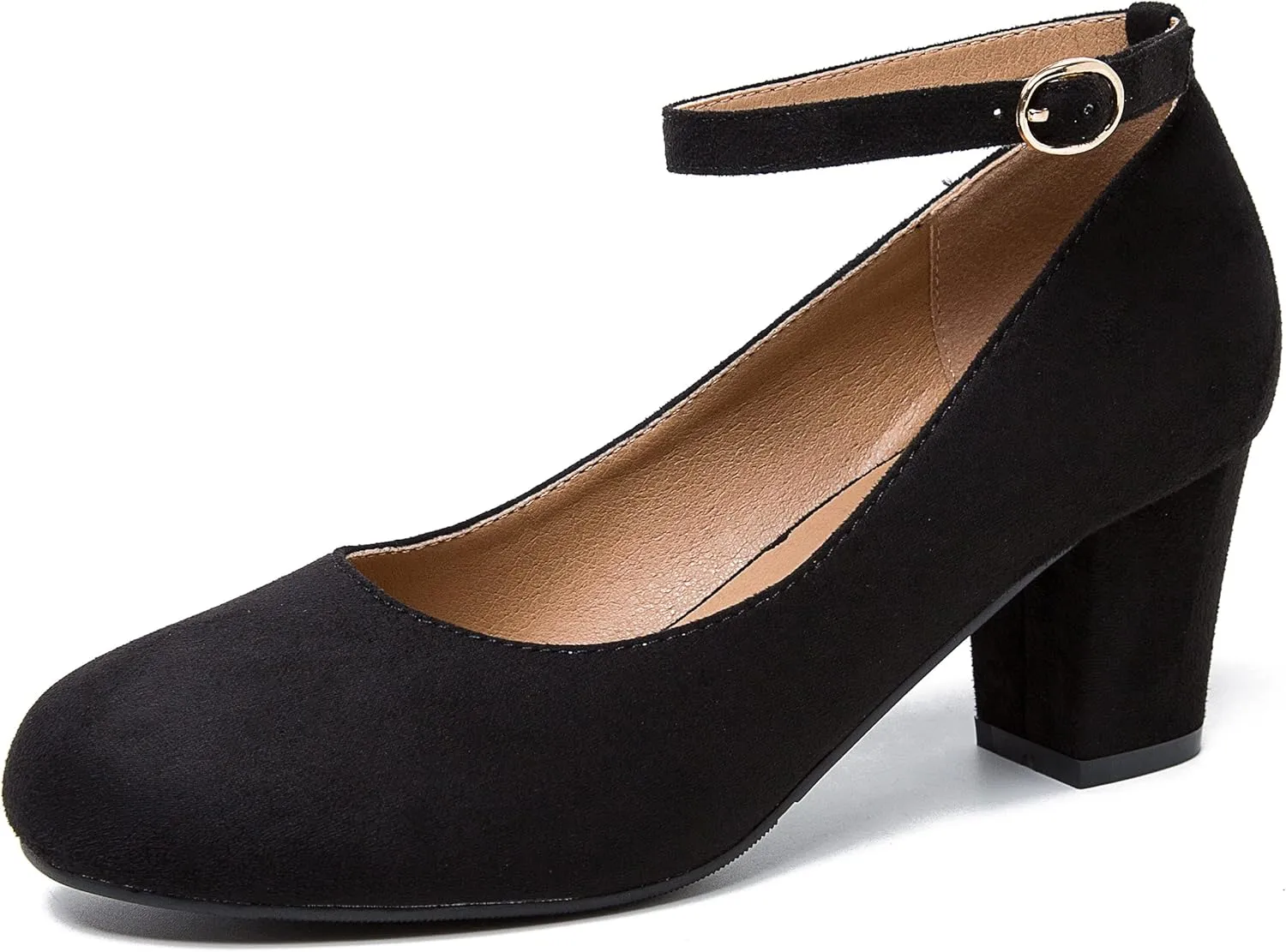 Women's Low Block Chunky Heels Ankle Strap Pumps Closed Round Toe Dress Wedding Office Work Church Shoes