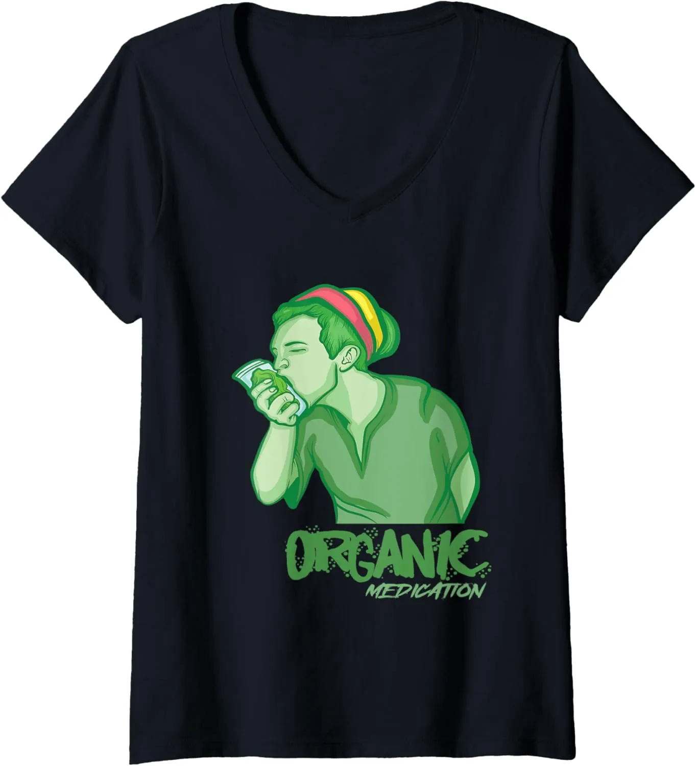 Womens Organic Cannabis Weed Gift Pot And Marijuana V-Neck T-Shirt