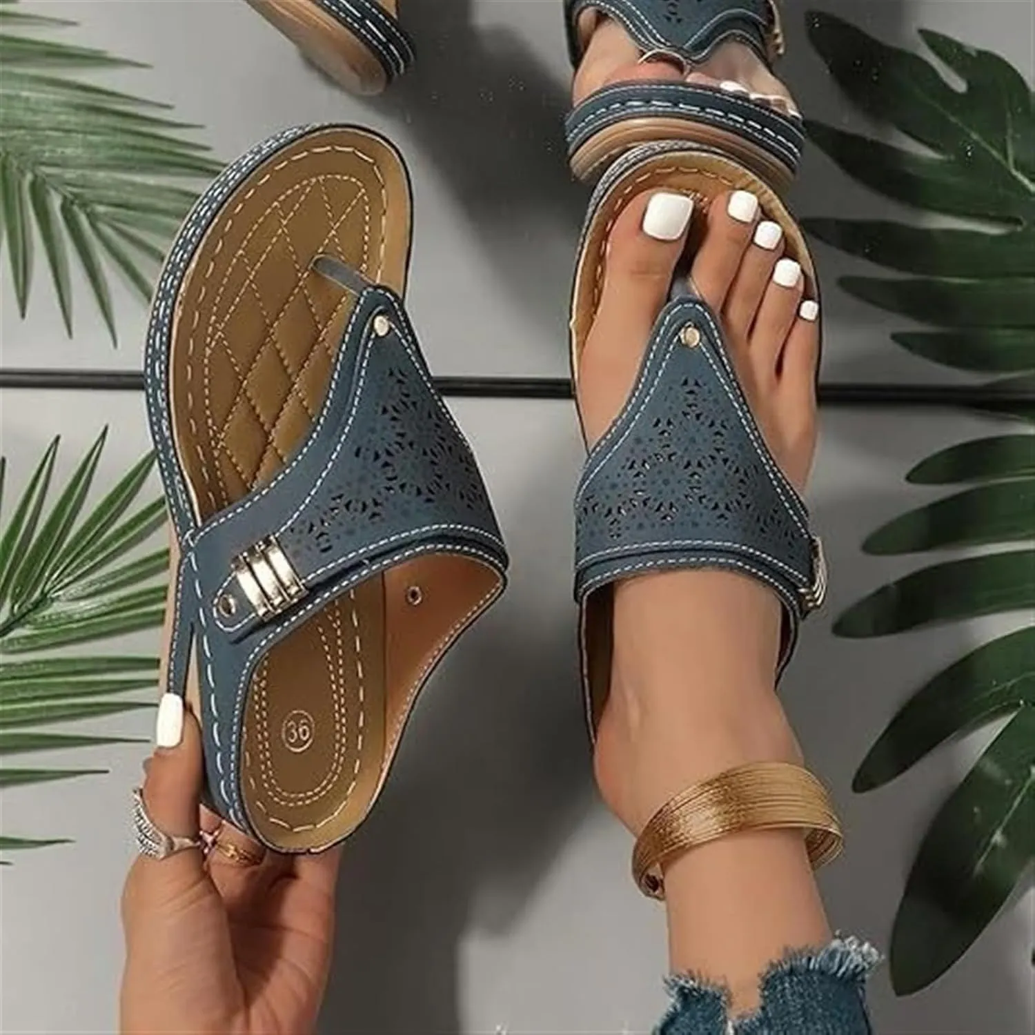 Womens Orthopedic Sandals Breathable Mesh Arch Support Platform Wedges Comfortable Flip Flops Slip on Sandal