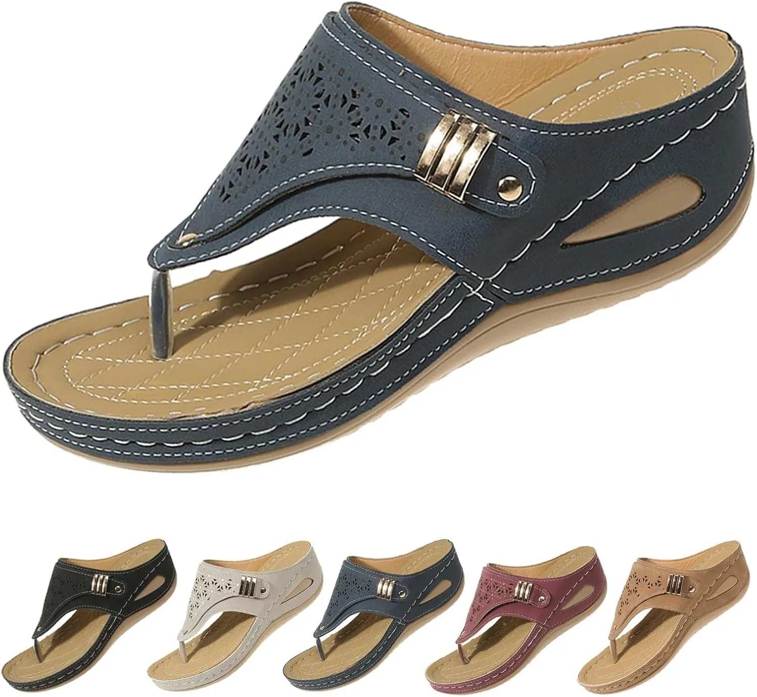 Womens Orthopedic Sandals Breathable Mesh Arch Support Platform Wedges Comfortable Flip Flops Slip on Sandal