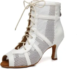 Women's Peep Toe Ballroom Dance Boots Latin Party Wedding Performance Practice Dance Shoes