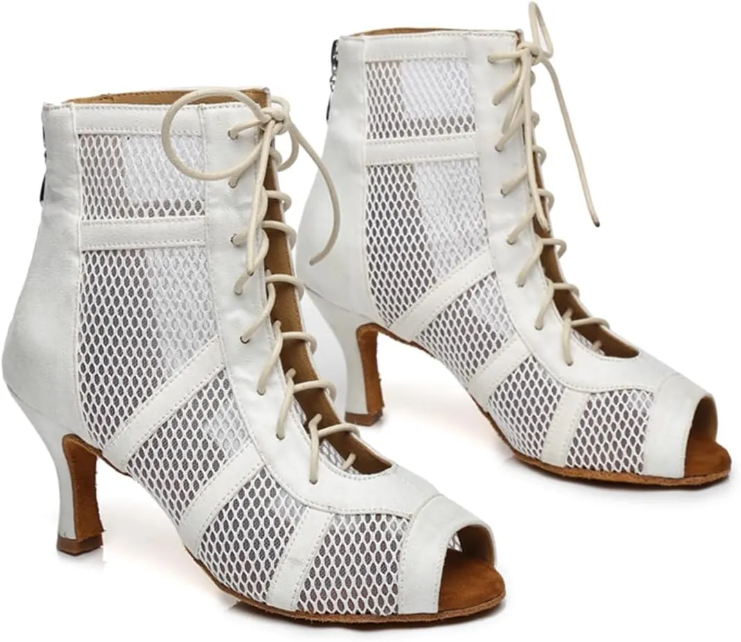 Women's Peep Toe Ballroom Dance Boots Latin Party Wedding Performance Practice Dance Shoes