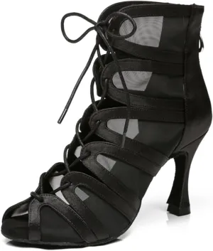Women's Peep Toe Ballroom Dance Boots Latin Party Wedding Performance Practice Dance Shoes