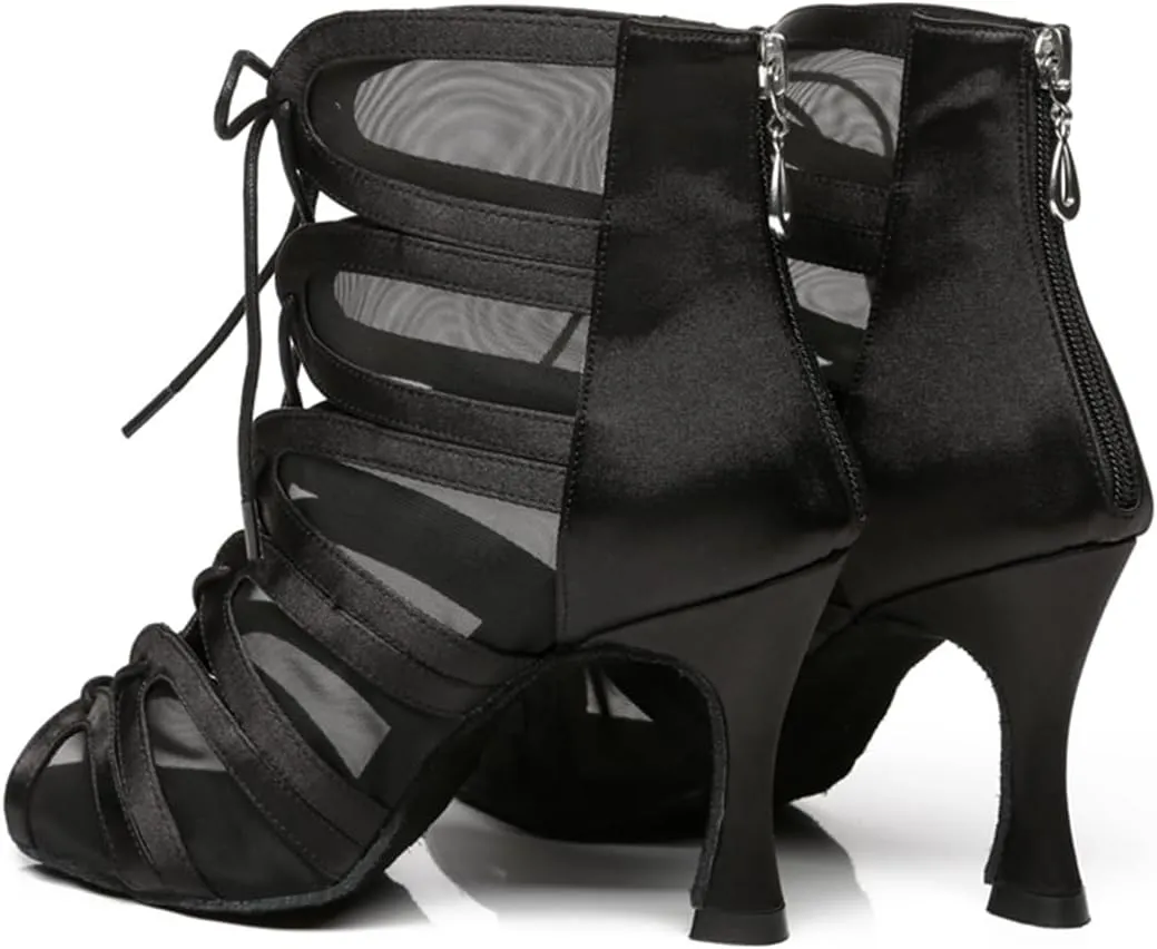 Women's Peep Toe Ballroom Dance Boots Latin Party Wedding Performance Practice Dance Shoes