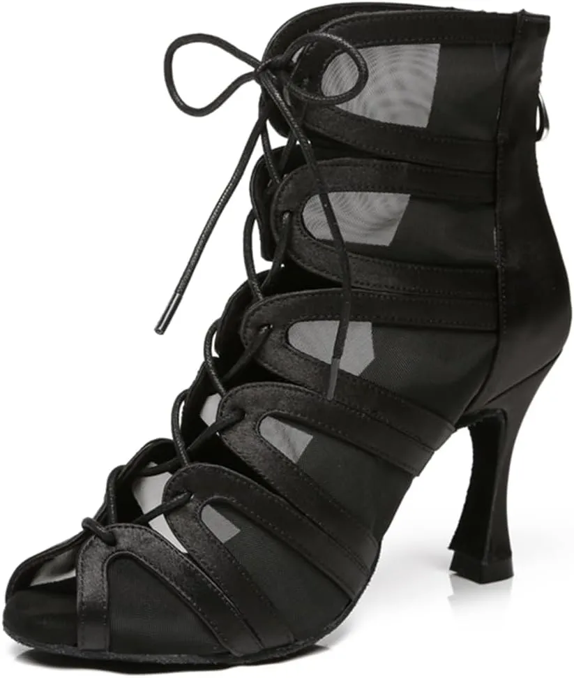 Women's Peep Toe Ballroom Dance Boots Latin Party Wedding Performance Practice Dance Shoes