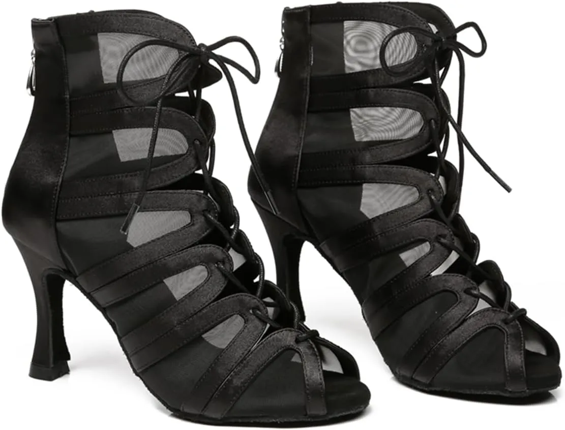 Women's Peep Toe Ballroom Dance Boots Latin Party Wedding Performance Practice Dance Shoes