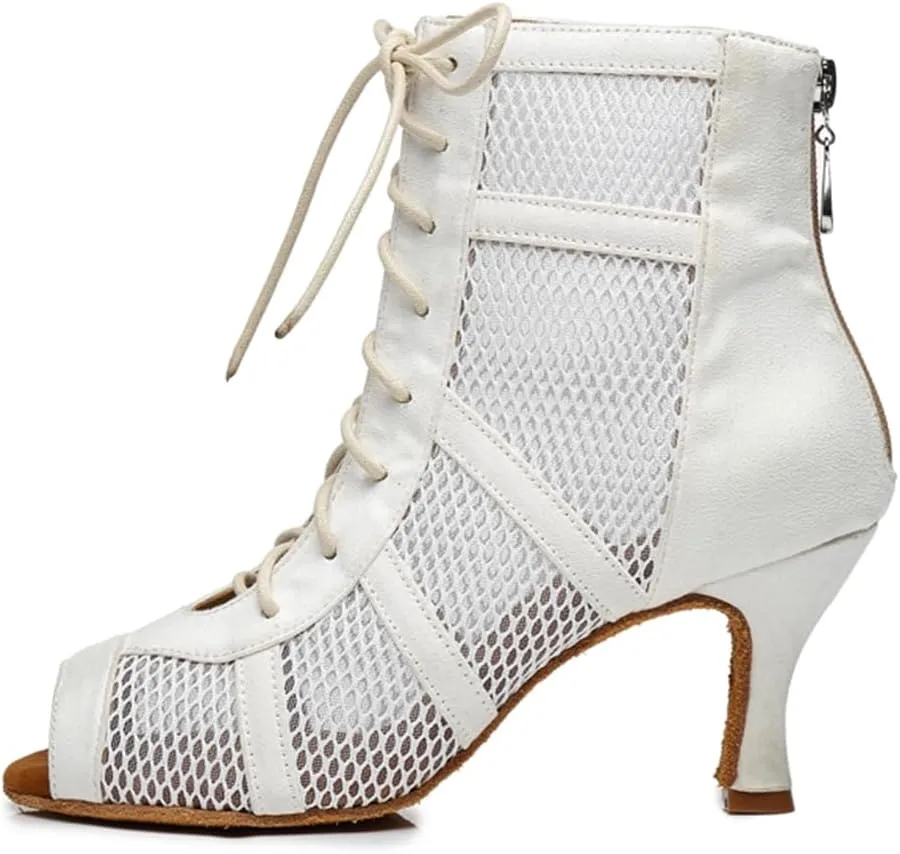 Women's Peep Toe Ballroom Dance Boots Latin Party Wedding Performance Practice Dance Shoes