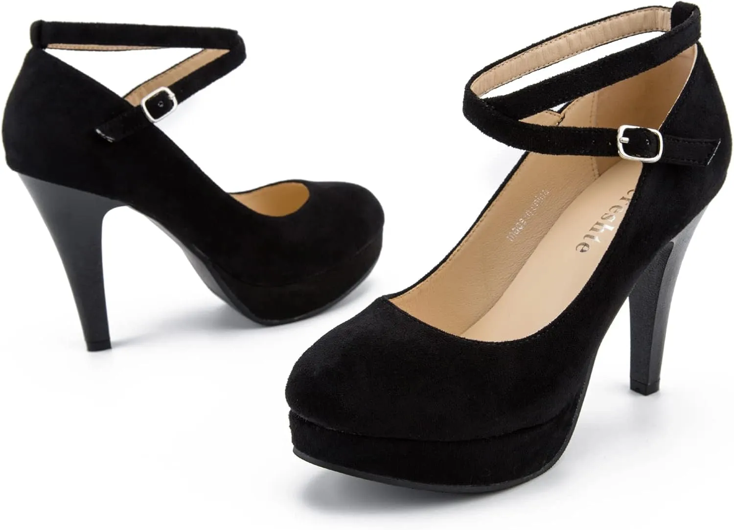 Women's Platform High Heels Closed Toe Pumps Strappy Cross Ankle Strap Shoes