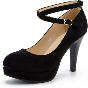 Women's Platform High Heels Closed Toe Pumps Strappy Cross Ankle Strap Shoes