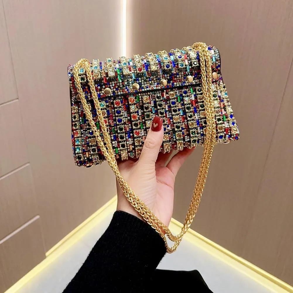 Women's Rhinestone Clutch Purse with Chain Crystal Shoulder Evening Bag Bling Crossbody Bag for Wedding Bridal