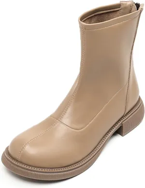 Women's Round Toe Low Chunky Heel Chelsea Boots Autumn Winter Back Zipper Block Heel Ankle Boots Fashion Waterproof Dress Booties